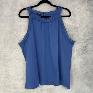 New NWT Talbots Crochet Trim Halter Top Womens sz 2X Blue vacation beach boho